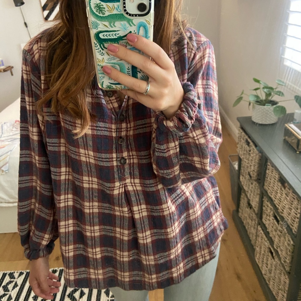 Free People Flannel Half-Button Up